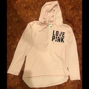 PINK Victoria’s Secret light pink hooded v-neck tunic sweatshirt size M